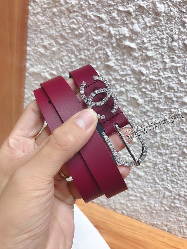 Chanel女士皮帶 香奈兒鑲嵌鑽石針扣小腰帶 香奈兒雙面可用小牛皮皮帶  jjp1096